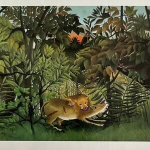 Rousseau, Hungry Lion and Antelope, Fantastic, Painting, Print ~ 250802-WH 350 H